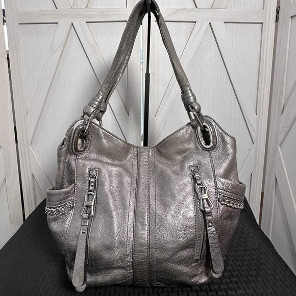 B Makowsky Metallic Pewter Alice Shopper - Picture 1 of 15